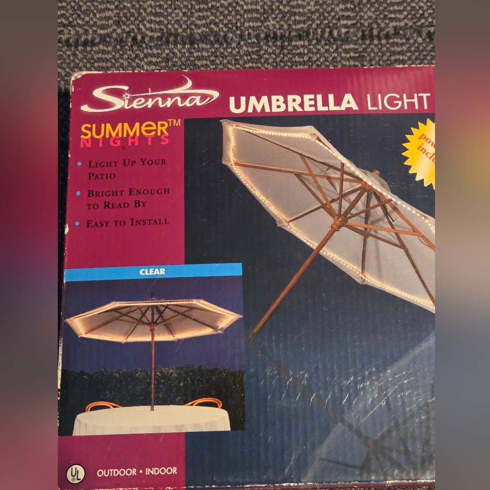 NIB Sienna Patio Umbrella Light Kit. Easy To Install And Has 18' Power Cord.